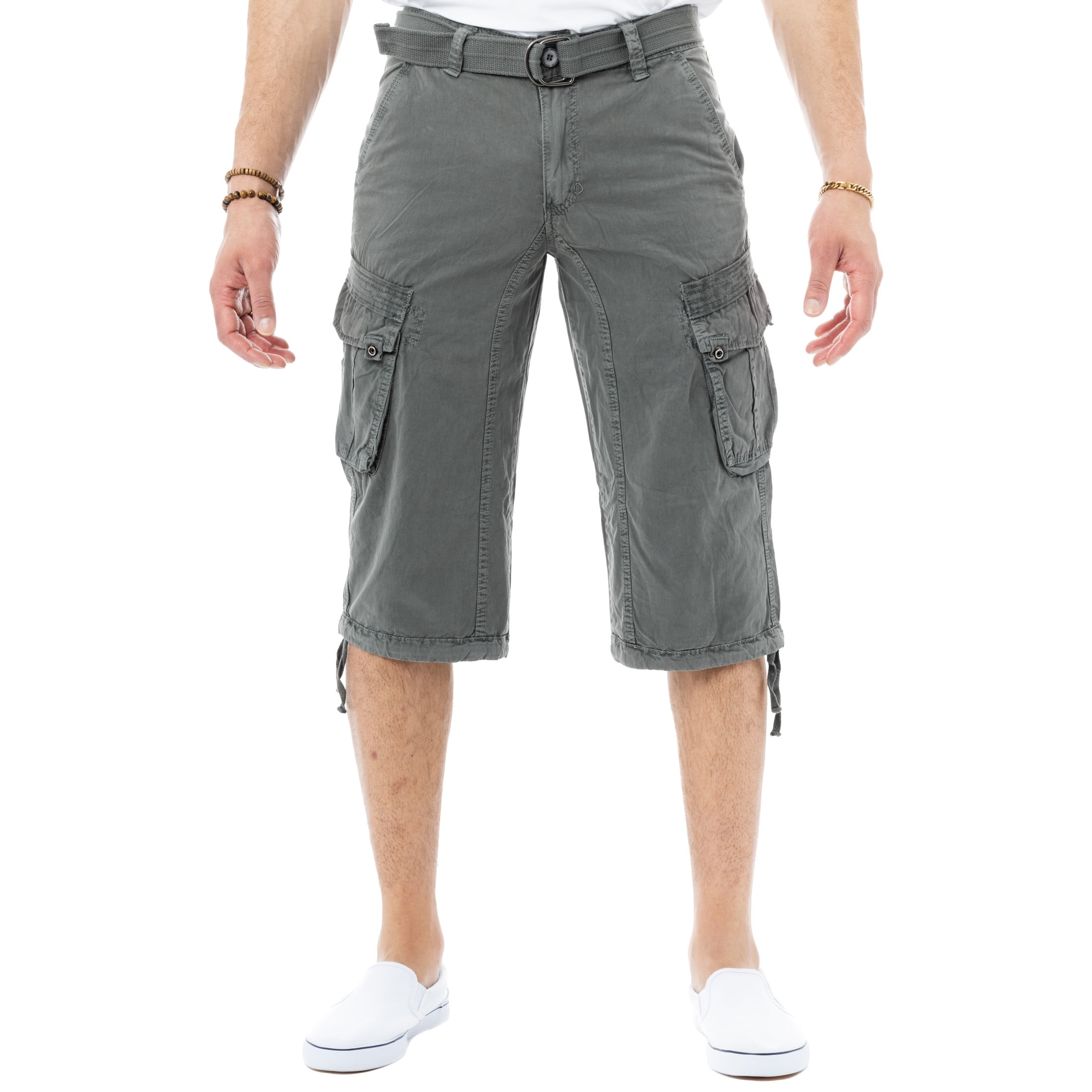X RAY JEANS 남성 벨트 18" 무릎 아래 밑아래 롱 카고 반바지, 그레이, 36